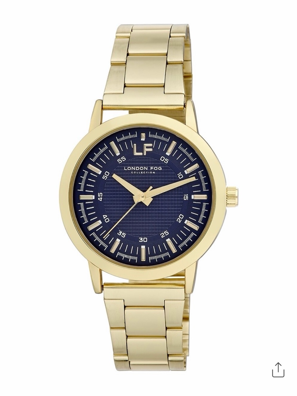 London Fog Inverness Gold Blue Dial Unisex Bracelet Watch NWT